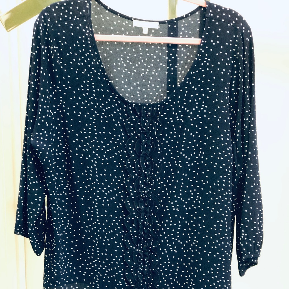 navy and white blouse